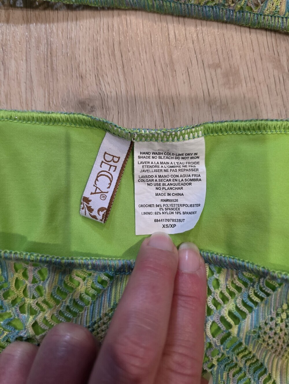 Becca Crochet Lace-Up High Waisted Bikini Set XS/XP Green Blue - Picture 3 of 4